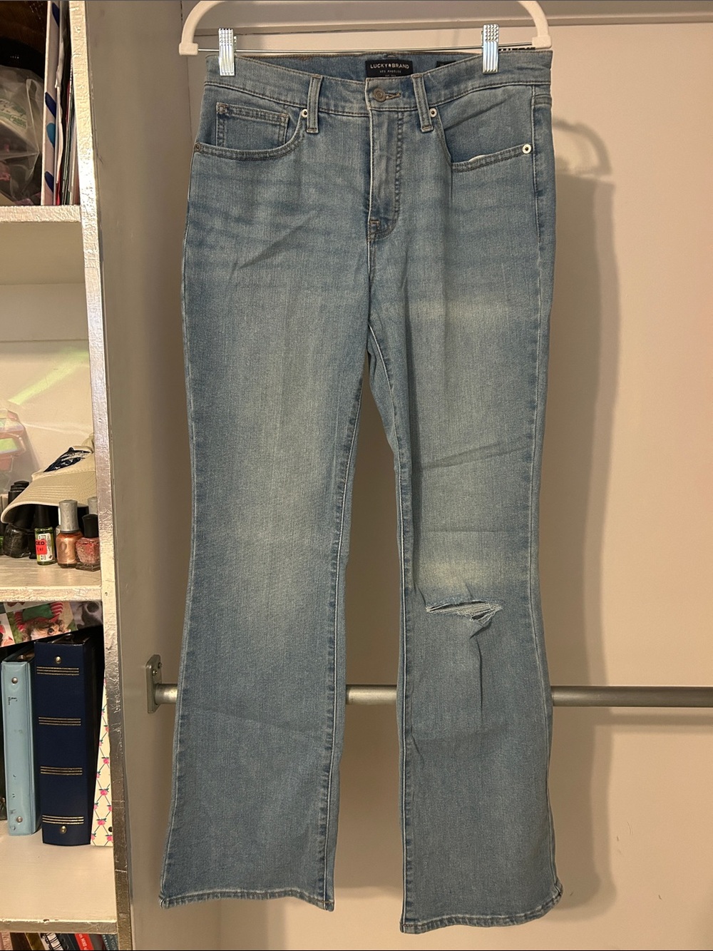Lucky Brand Light Blue Flare Jeans with Knee Distress Ava bootcut